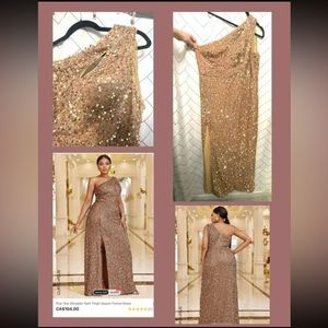 Gold Sequin Formal One Shoulder Gown PLUS